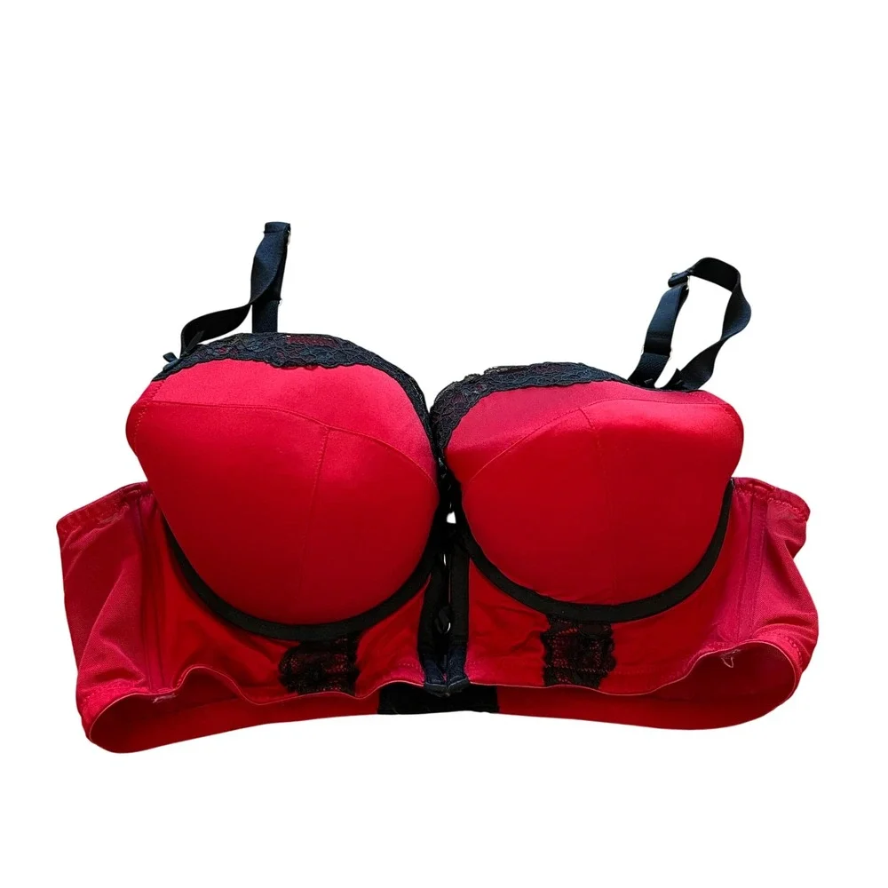 Cacique Boost Balconette Bra Red Black Lace Underwire Padded 42C 5246
